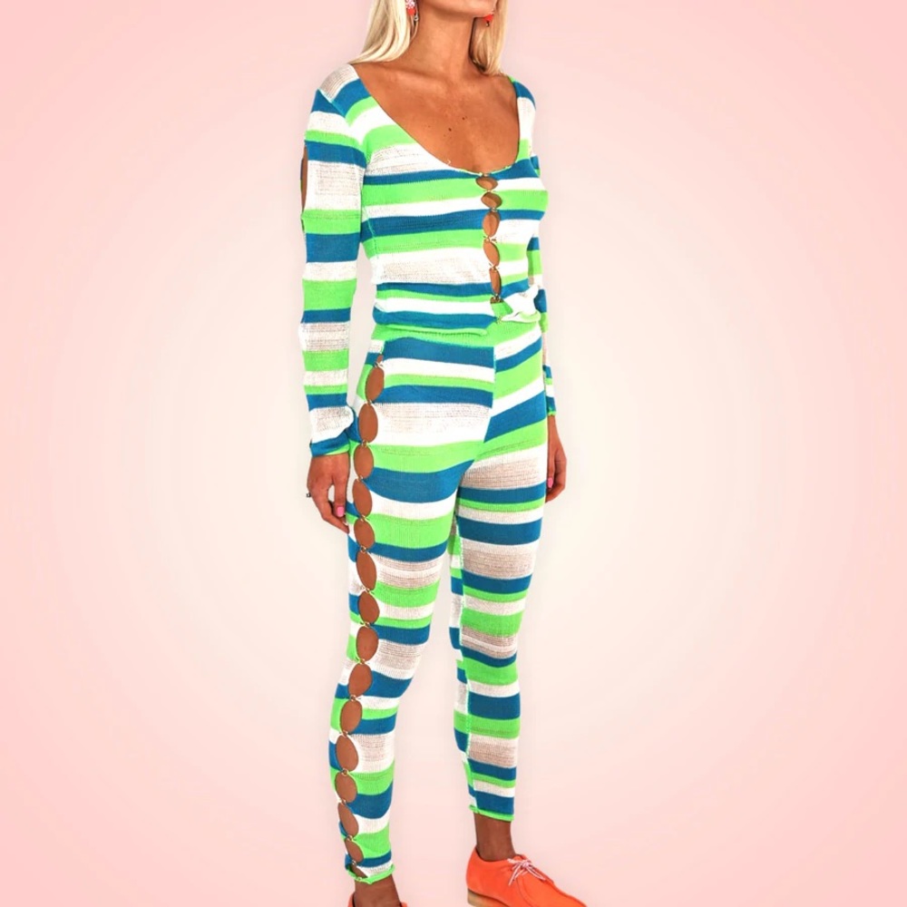 Sinead Gorey blue & green striped set (Sz M)